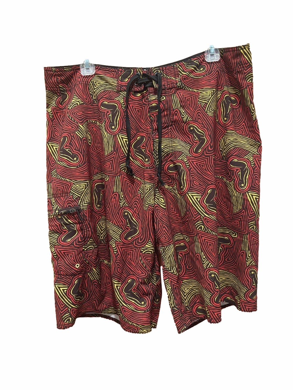 Hinano Tahiti Rare Red/Yellow/Black Geometric Line Pattern Board Shorts Size 31